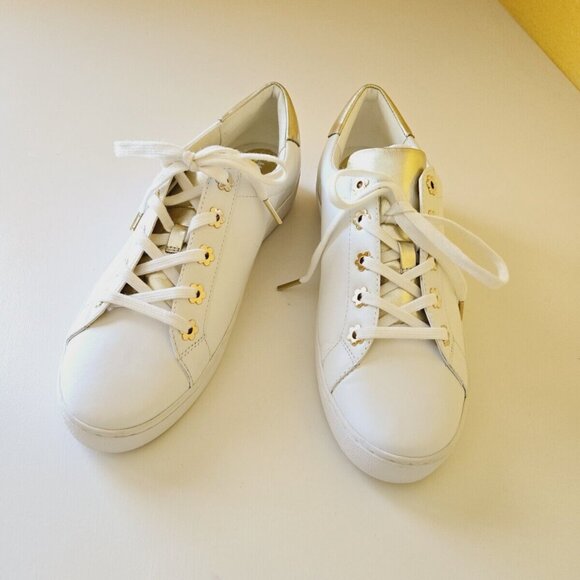 Michael Kors Women’s Lace Up Sneaker Irving Optic White Gold Leather Size 9M/39M - Picture 8 of 16